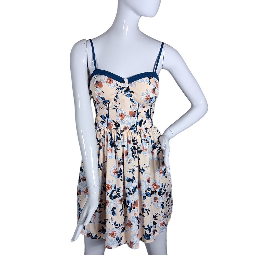 Band of Gypsies Floral Mini Dress - Cream and Blue